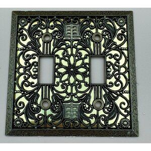 VTG MCM AmerTac Filigree Floral Double Light Switch Wallplate Cover Brushed Bras